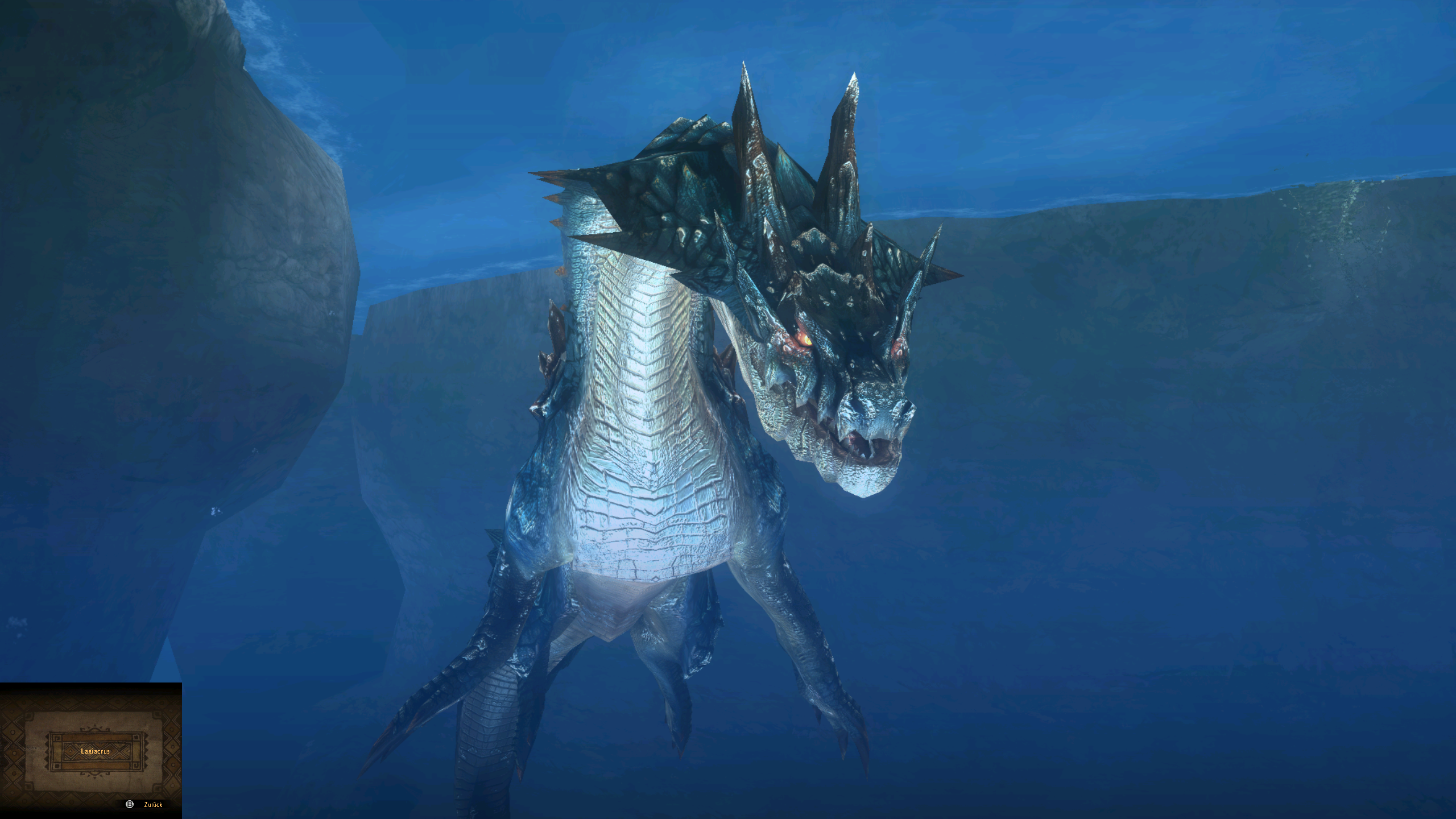 Lagiacrus underwater scene showing restored scale detail and underwater clarity.